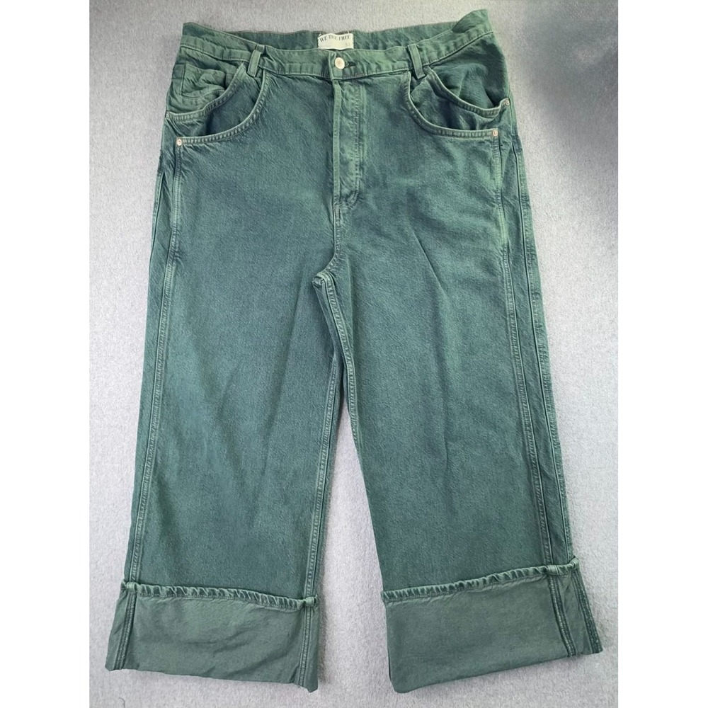 Free People We The Free Final Countdown Cuffed Jeans Low Rise Size 33 Green Dyed